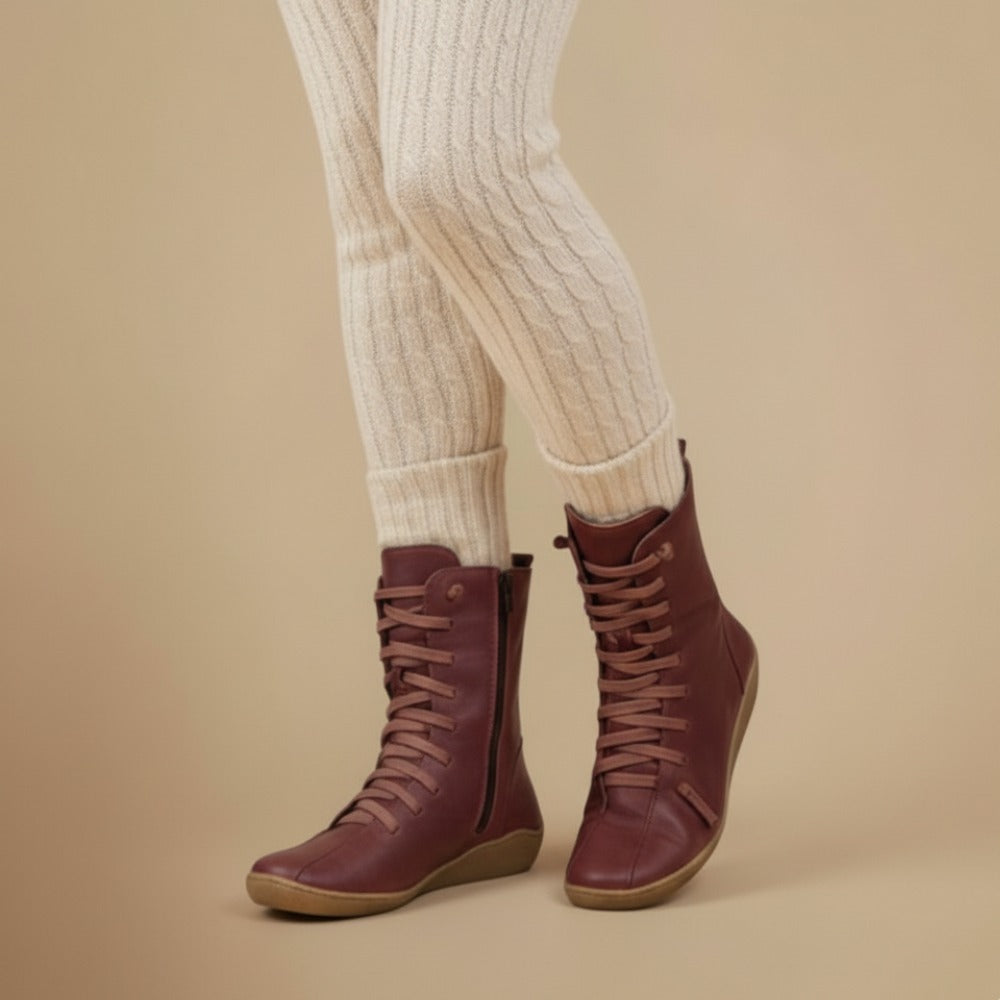 Melly Botas de Media Pantorrilla para Mujer – Botas Retro con Cordones, Cierre de Cremallera y Suela Plana