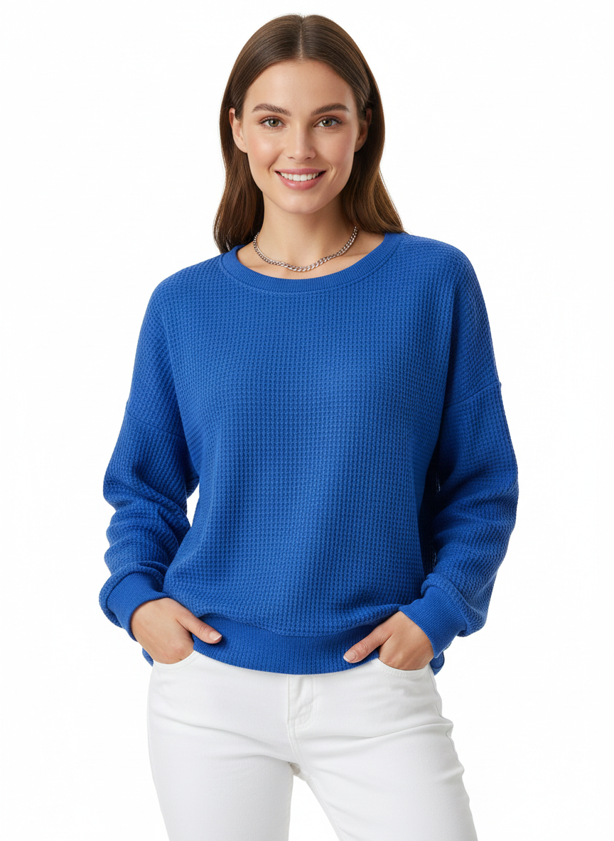 Ireneah Sweter Damski z Dzianiny Waflowej – Oversize Komfortowy Sweter z Mieszanki Bawełny