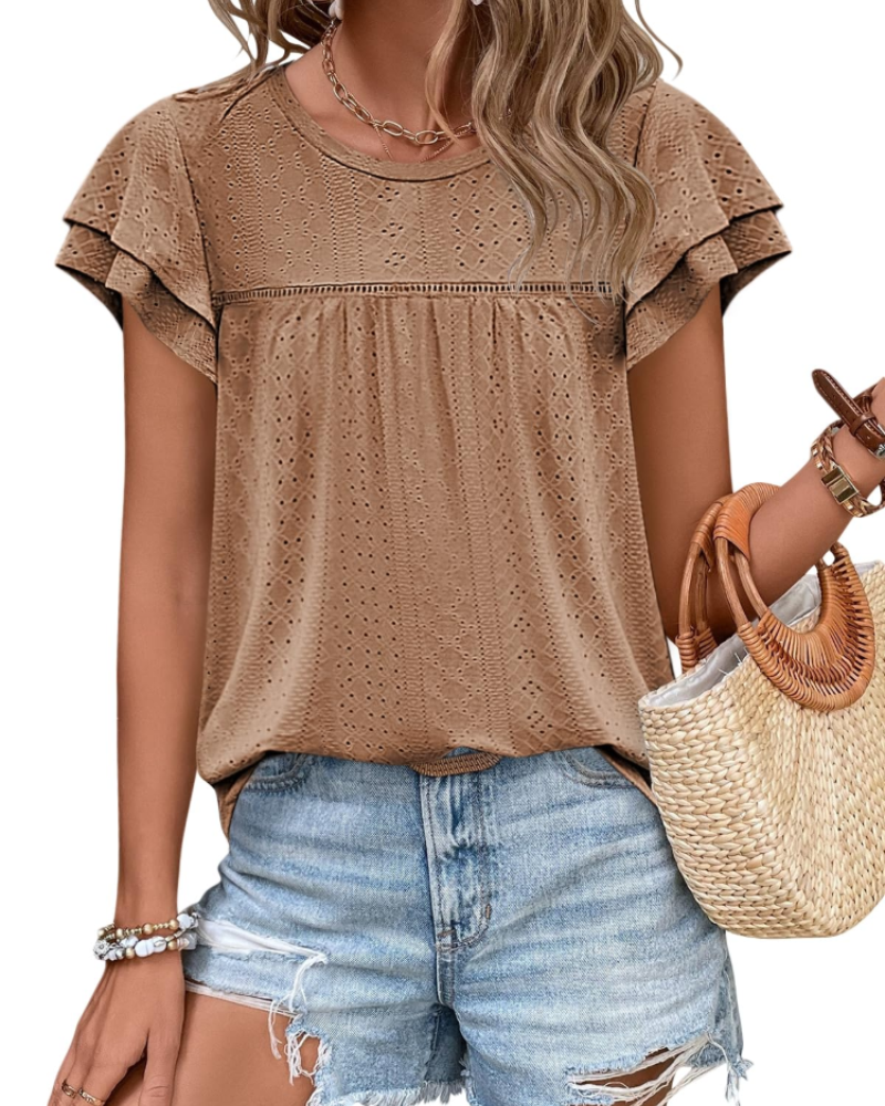 Isara Top Femme – Blusa com Ilhós e Folhos, Corte Babydoll Fluido & Estilo Verão Chic