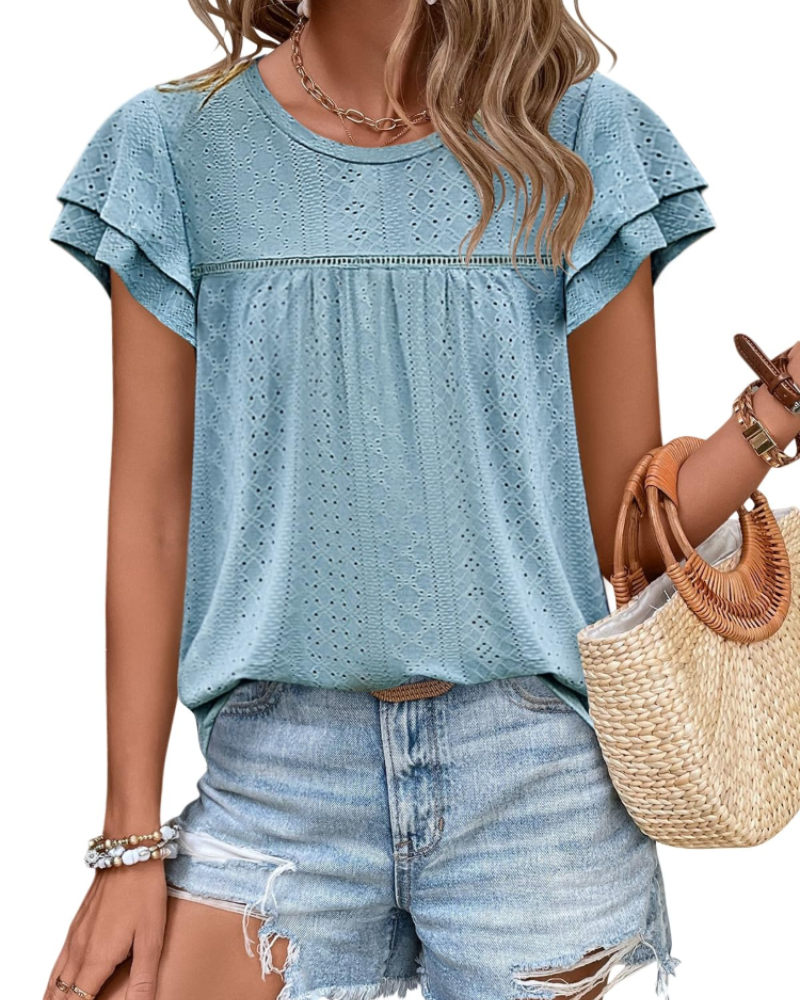 Isara Top Femme – Blusa com Ilhós e Folhos, Corte Babydoll Fluido & Estilo Verão Chic
