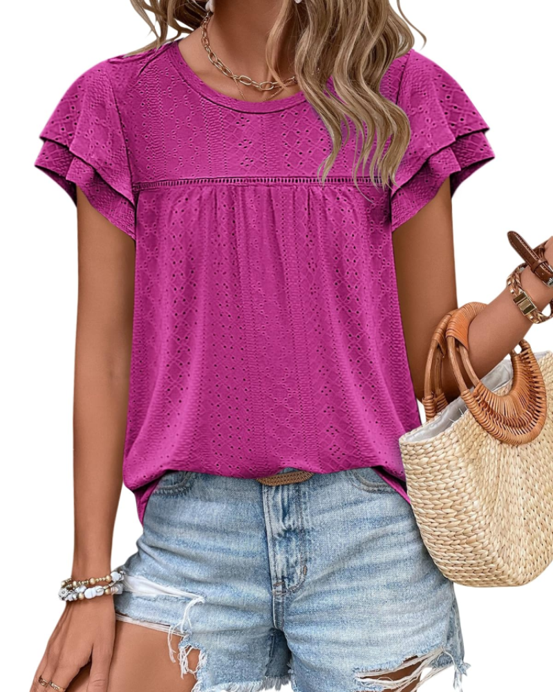 Isara Top Femme – Blusa com Ilhós e Folhos, Corte Babydoll Fluido & Estilo Verão Chic