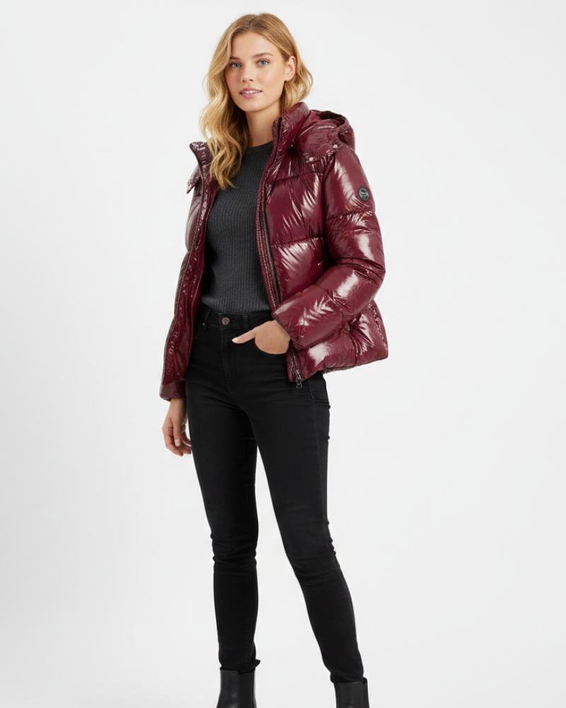 Gigi Doudoune Femme Brillante – Veste Matelassée Chaude avec Capuche Amovible