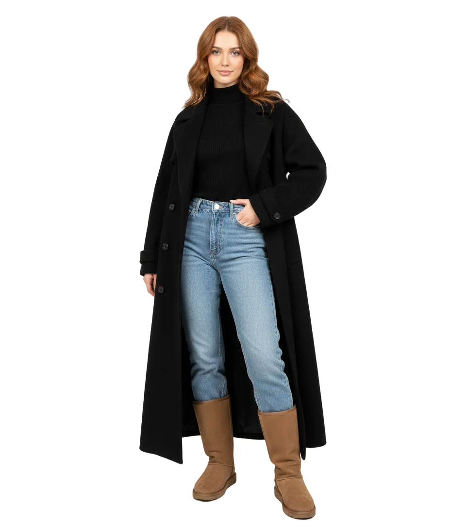 Inka Cappotto Lungo Oversize Donna – Doppio Petto & Colletto a Risvolto Elegante
