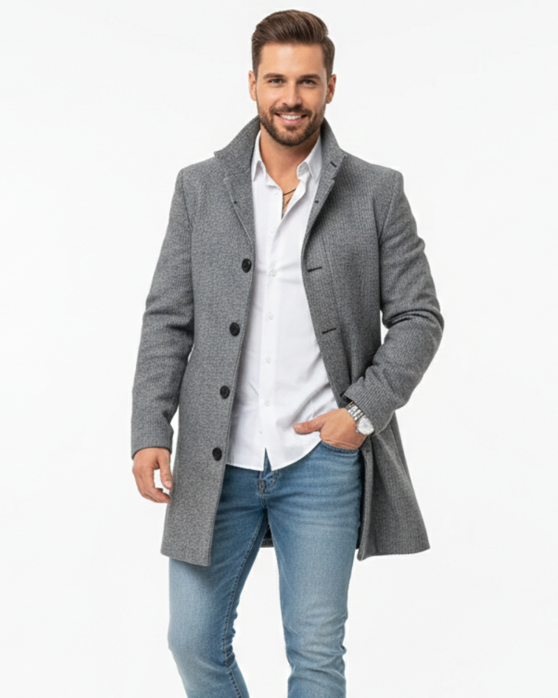 Victor Manteau Mi-Long Homme – Manteau Élégant à Revers Classiques et Boutonnage Simple