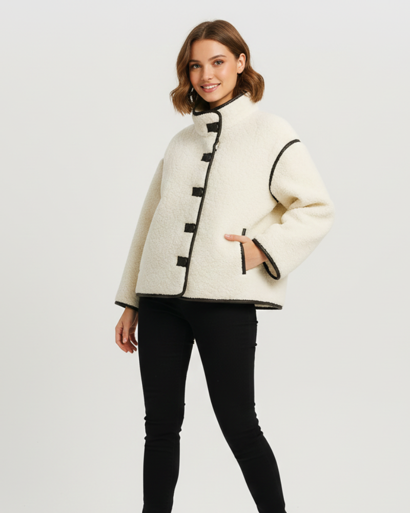 Yllana Elegante Dames Fleece Jas – Hoge Kraag & Knopsluiting voor Herfst en Winter