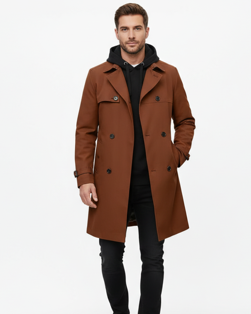 Gian Trench-Coat Homme Classique Double Boutonnage – Col Revers avec Ceinture Ajustable