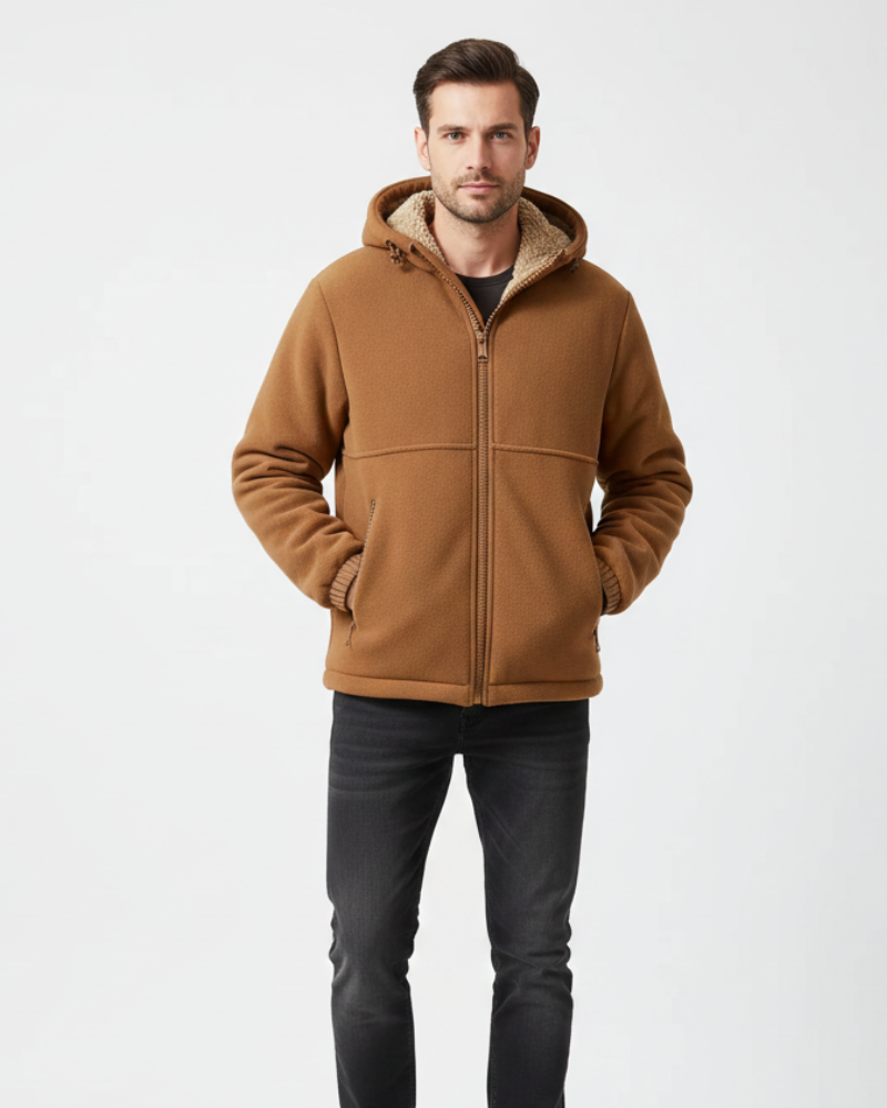 Norlan Giacca in Pile Uomo con Cappuccio – Cappotto Caldo Leggero con Tasche con Cerniera Invernale