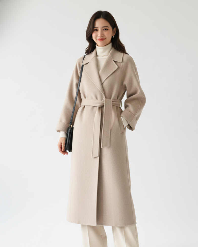 Talitha Manteau Long Femme Élégant – Manteau en Laine Mélangée avec Col Revers Classique
