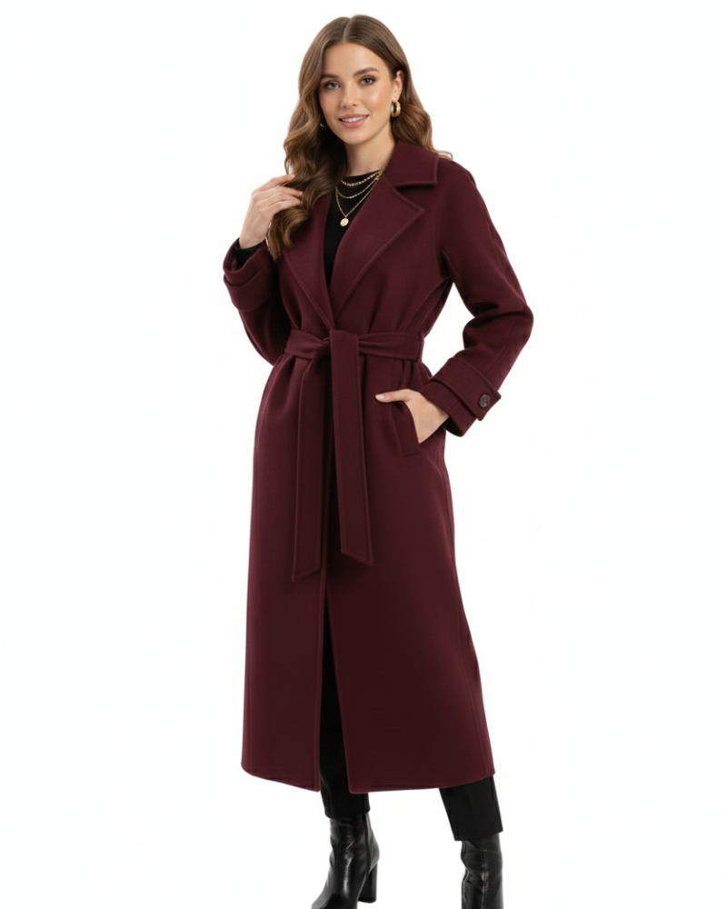 Victoria Dámsky Oversize Kabát – Kabát Zmiešaná Vlna Burgundská Elegantný Strih