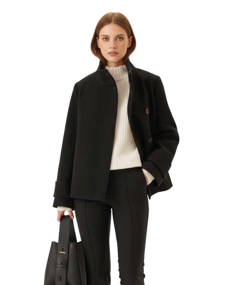 Gabby Chaqueta Corta Mujer – Chaqueta de Invierno Elegante en Lana Mezclada con Cuello Alto Estructurado