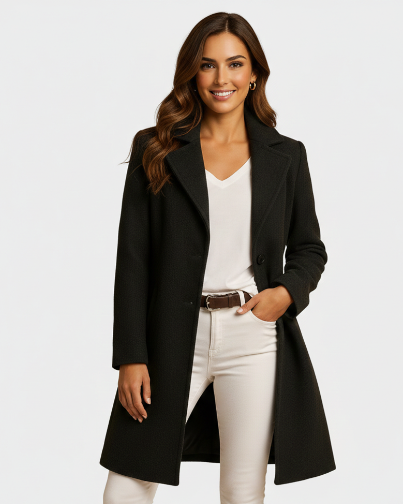 Abigail Manteau Long Femme en Laine – Coupe Structurée & Élégance Intemporelle Hiver