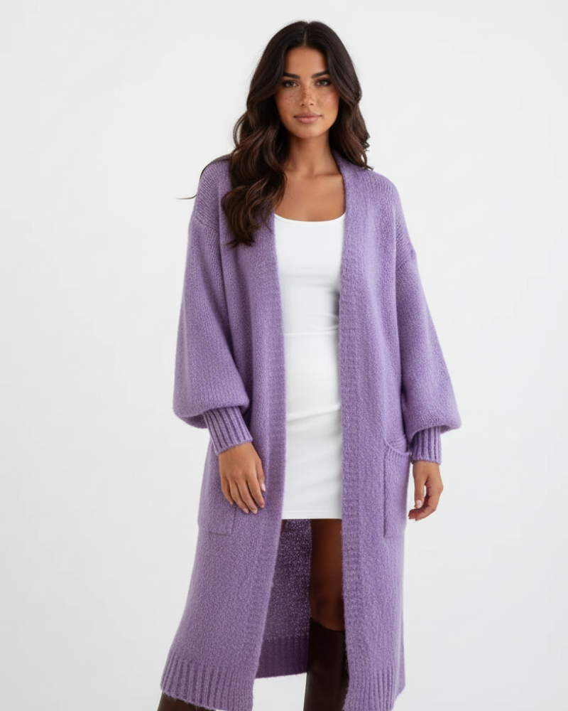 Cárdigan Laleng Largo Oversize para Mujer – Chaleco de Punto Suave con Bolsillos y Corte Informal