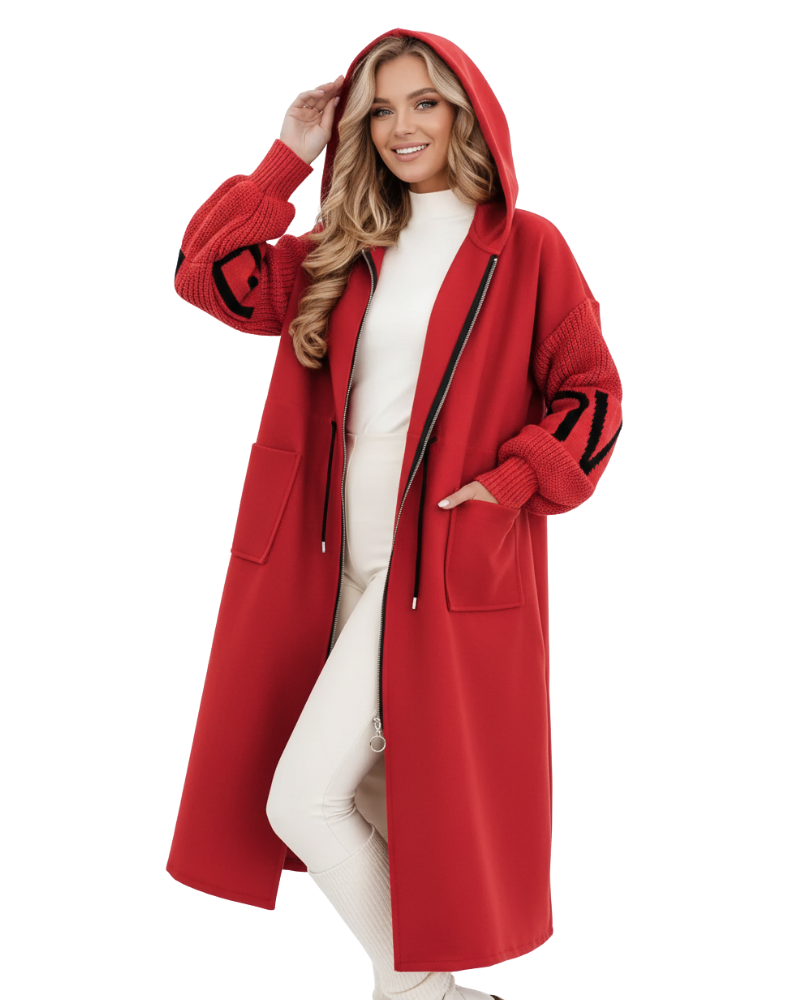 Ava Veste Patchwork Γυναικεία – Εφαρμοστό Αδιάβροχο Παλτό με Κουκούλα & Πλεκτά Μανίκια