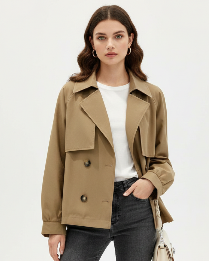 Charlotte Trench Court Femme – Jachetă de primăvară ușoară, croială cambrată și guler rever