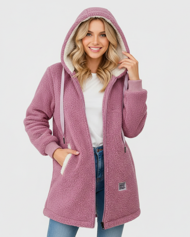 Faye Veste Polaire Femme – Fleece Doux avec Capuche Coupe Ample & Confort Quotidien
