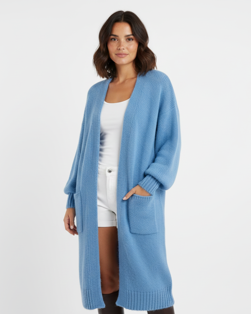 Cárdigan Laleng Largo Oversize para Mujer – Chaleco de Punto Suave con Bolsillos y Corte Informal