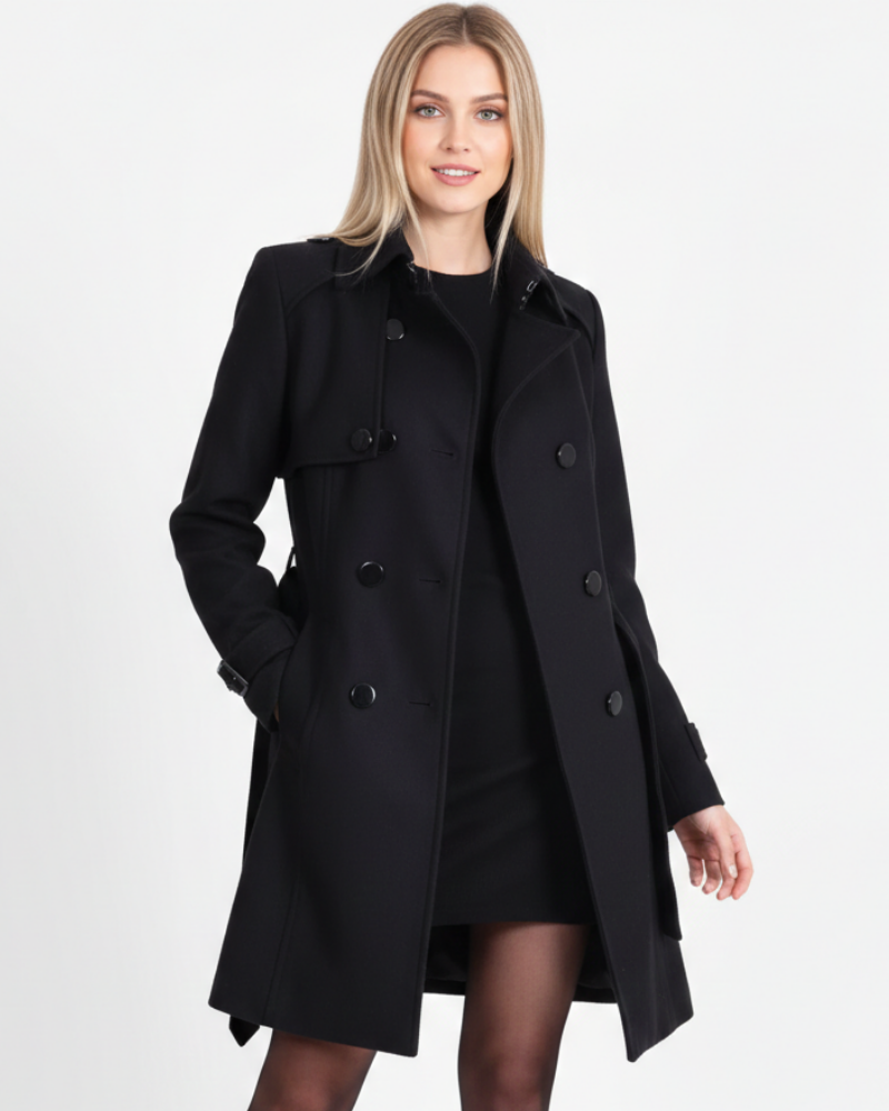 Zafelle Casaco Médio Feminino – Casaco de Lã com Cinto Elegante para o Inverno