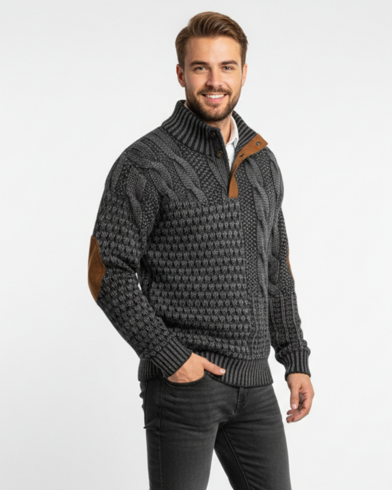 Aaron Pull Homme Patchwork – Golf z guzikami i detalami z zamszu, krój regularny
