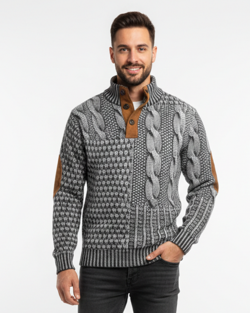 Aaron Pull Homme Patchwork – Golf z guzikami i detalami z zamszu, krój regularny