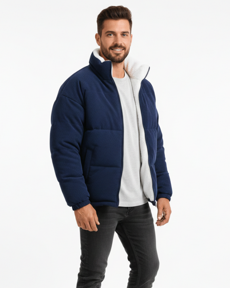 Daniel Men's Corduroy Jacket – Warm Fleece Lined with Zip & Stand-up Collar
