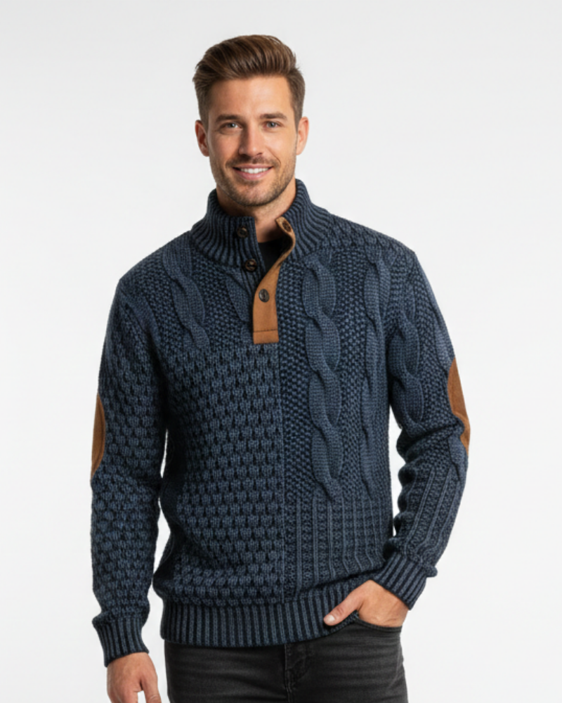 Aaron Pull Homme Patchwork – Golf z guzikami i detalami z zamszu, krój regularny