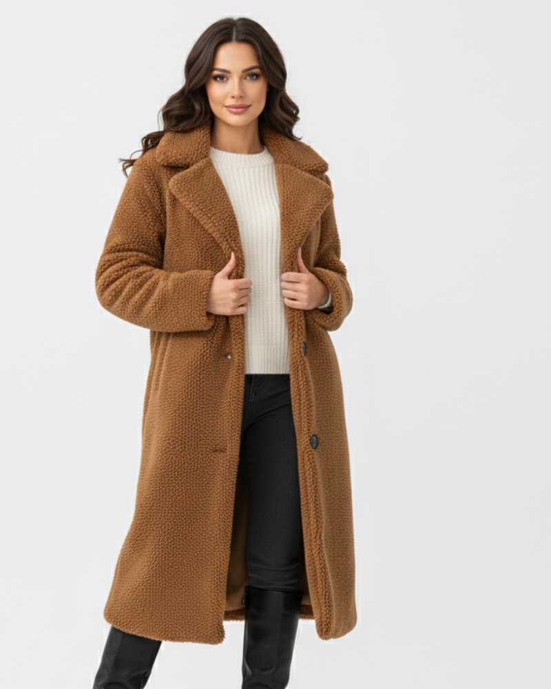 Angel Manteau Teddy Lungo Donna – Taglio Oversize Morbido con Collo a Risvolto e Chiusura con Bottoni
