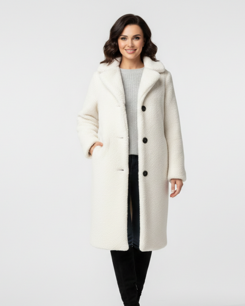 Angel Manteau Teddy Lungo Donna – Taglio Oversize Morbido con Collo a Risvolto e Chiusura con Bottoni