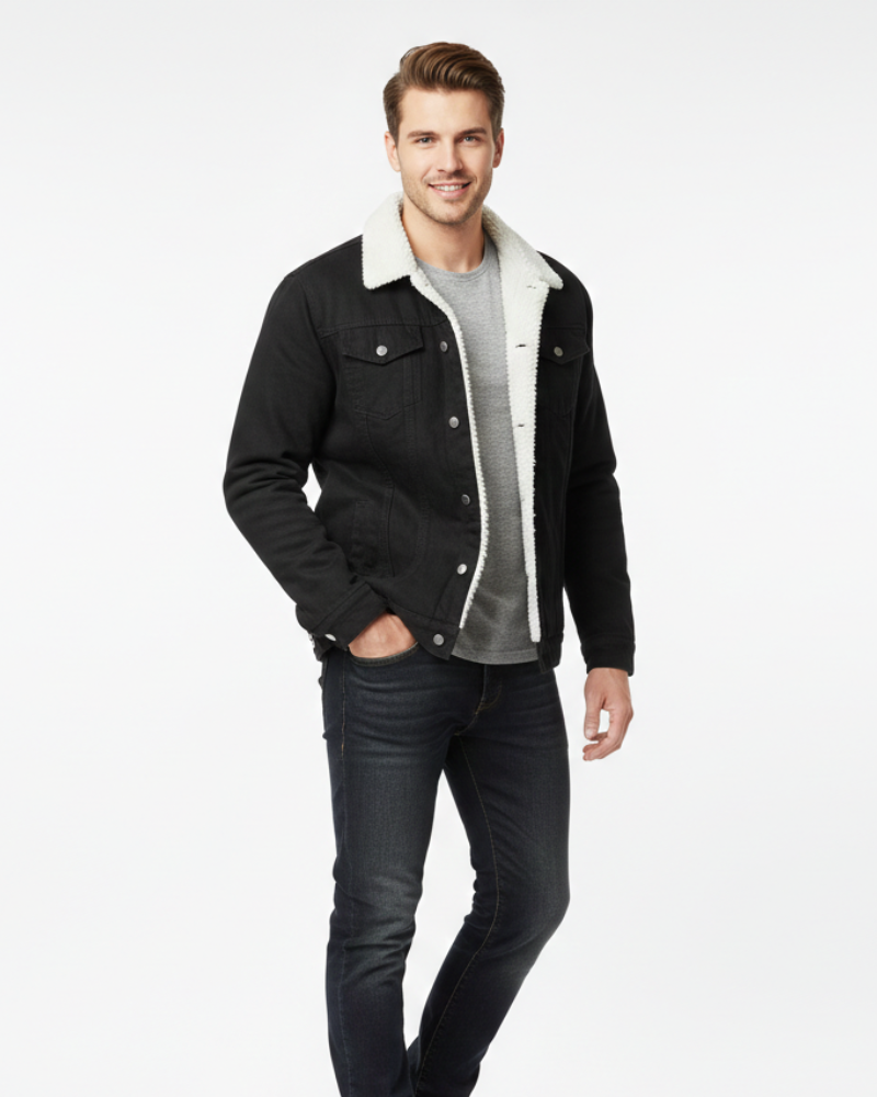 Cannon Jakke i Denim til Mænd med Fleecefor – Mørkeblå Denim, Forstærket Krave & Vintervarme