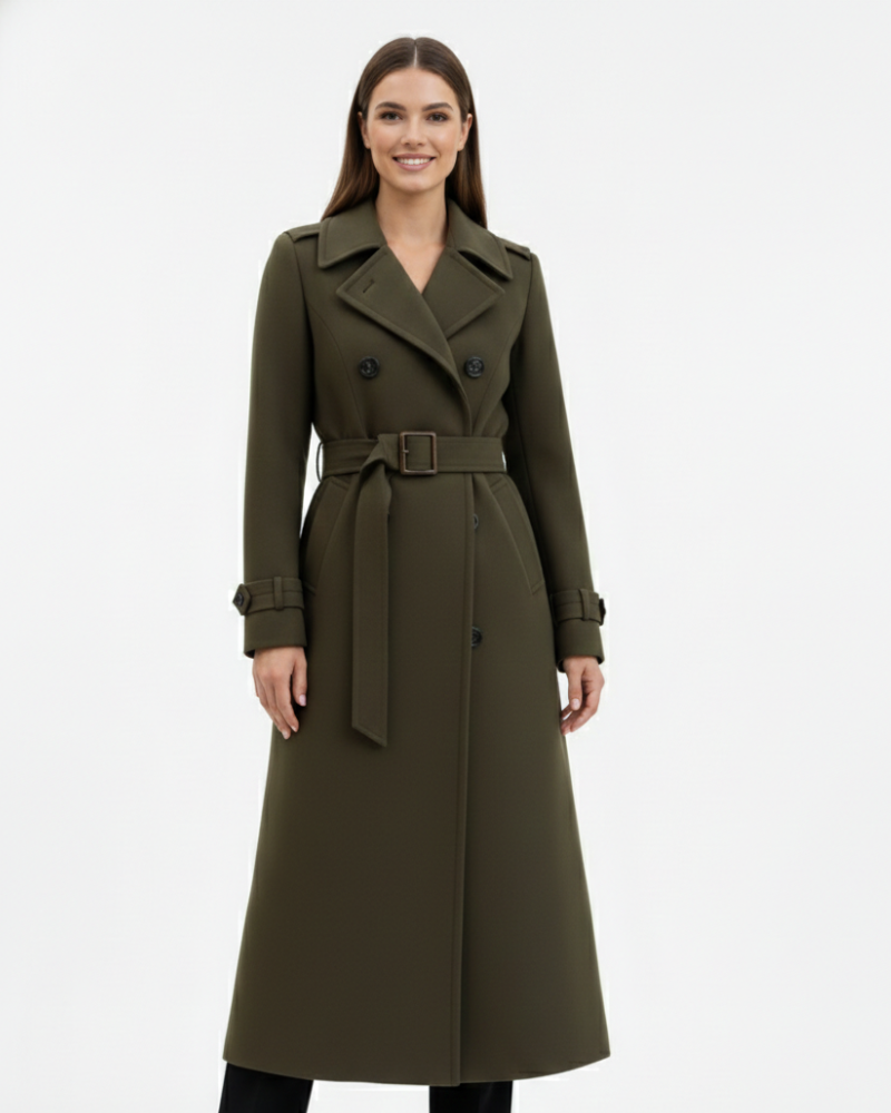 Gianilla Dámský Dlouhý Kabát se Střihem – Elegantní Kabát s Páskem, Moderní Zimní Styl