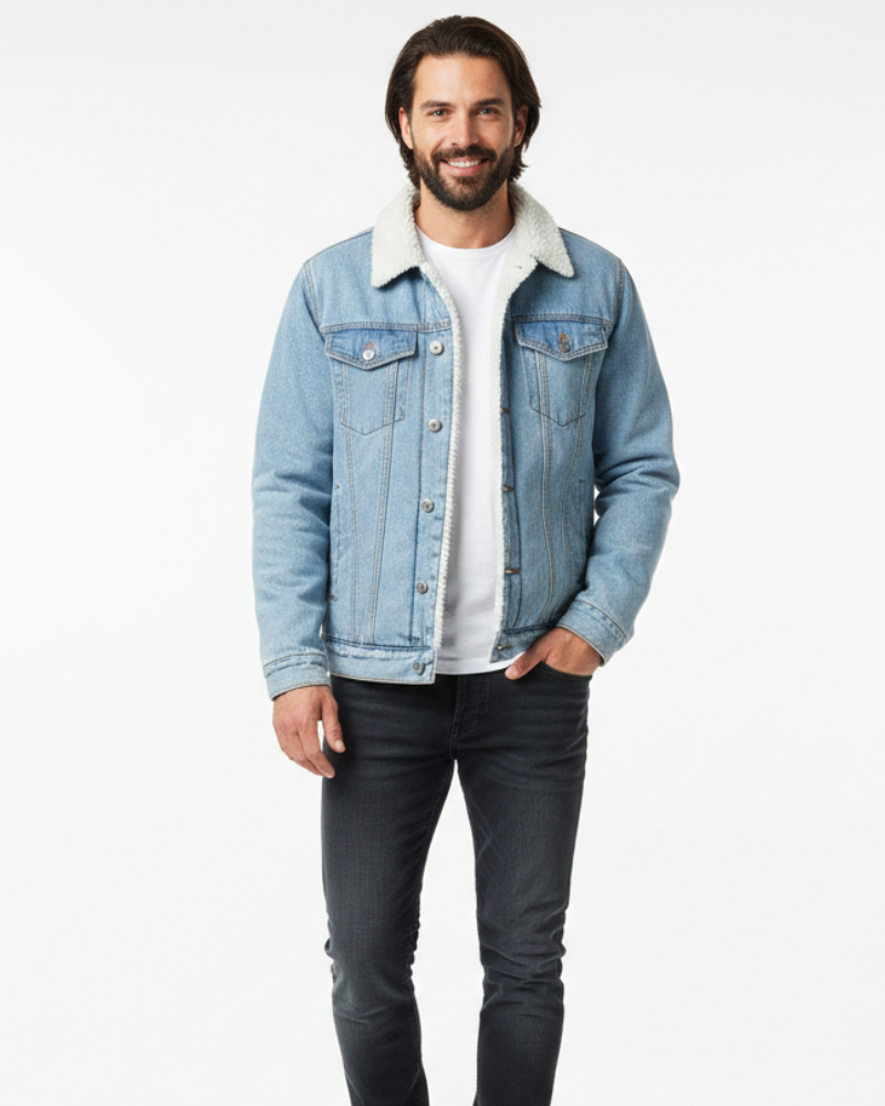 Cannon Jakke i Denim til Mænd med Fleecefor – Mørkeblå Denim, Forstærket Krave & Vintervarme