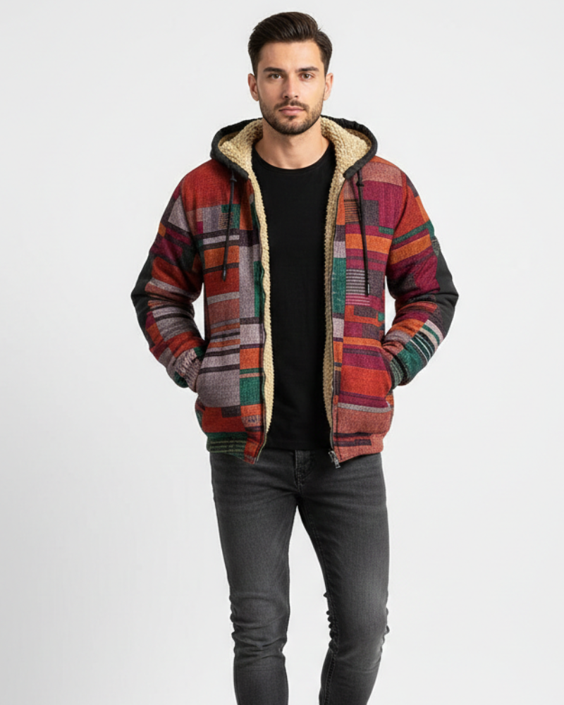 Jameson Pánska Vesta Patchwork – Fleece Bunda s Kapucňou, Pohodlný Strih a Mestský Štýl