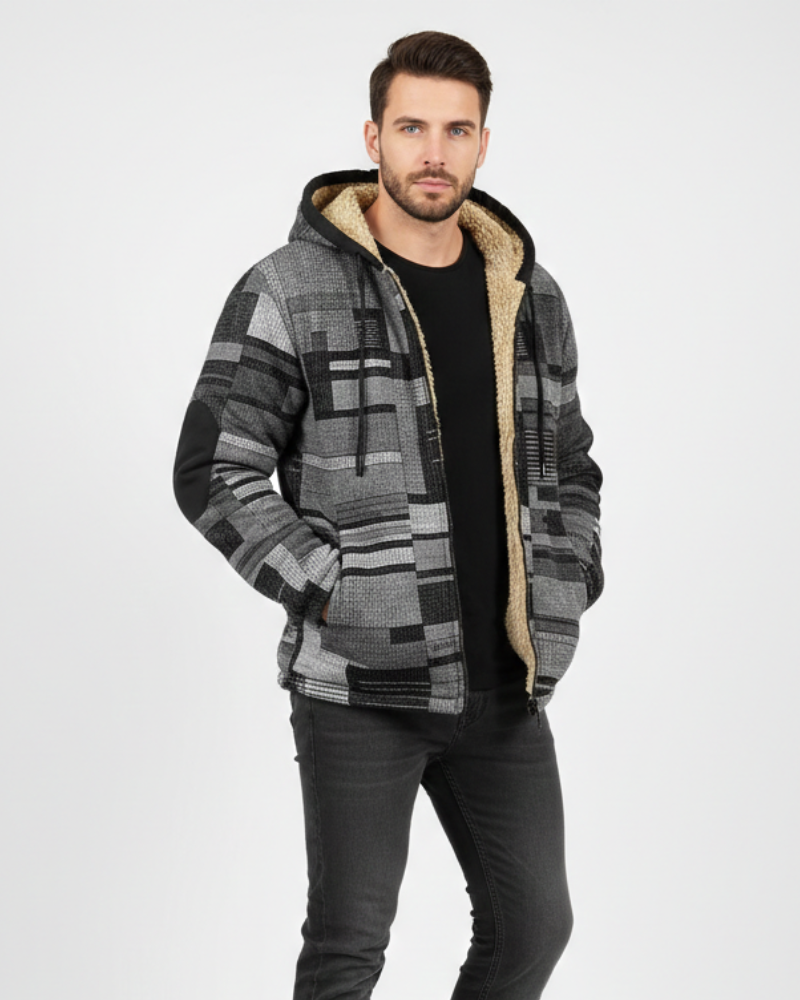 Jameson Pánska Vesta Patchwork – Fleece Bunda s Kapucňou, Pohodlný Strih a Mestský Štýl