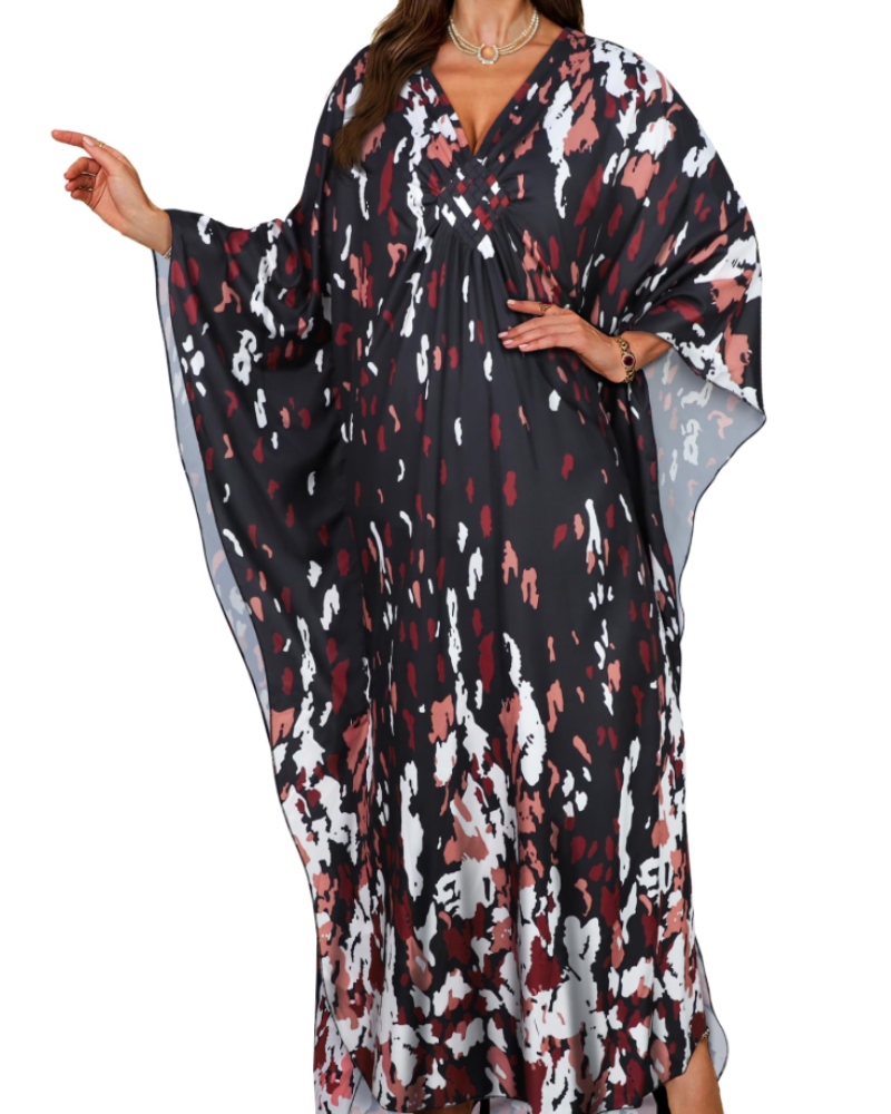 Janet Kaftan Femme Grande Taille – Maxi lepršava haljina za plažu, V-izrez i boho šišmiš rukavi