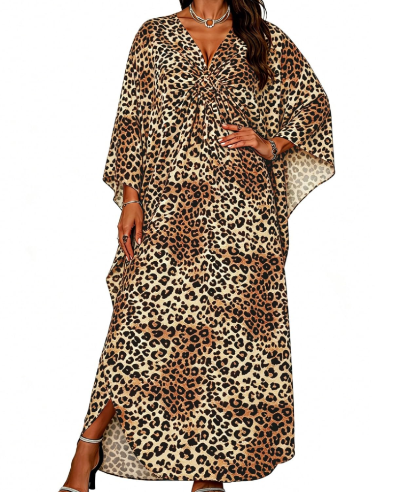 Janet Kaftan Femme Grande Taille – Maxi lepršava haljina za plažu, V-izrez i boho šišmiš rukavi