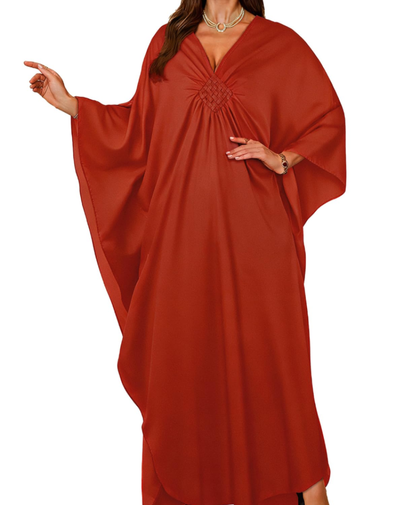 Janet Kaftan Femme Grande Taille – Maxi lepršava haljina za plažu, V-izrez i boho šišmiš rukavi
