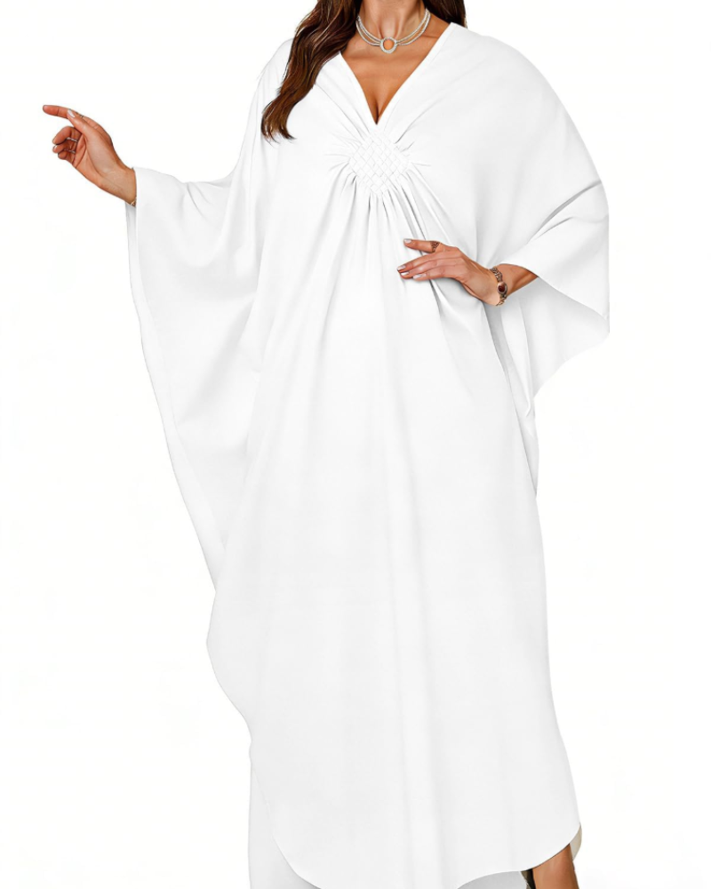 Janet Kaftan Femme Grande Taille – Maxi lepršava haljina za plažu, V-izrez i boho šišmiš rukavi
