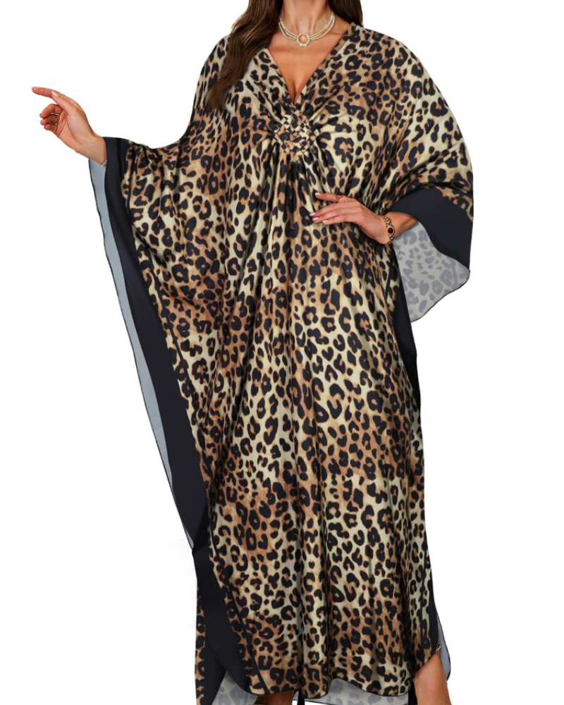 Janet Kaftan Femme Grande Taille – Maxi lepršava haljina za plažu, V-izrez i boho šišmiš rukavi