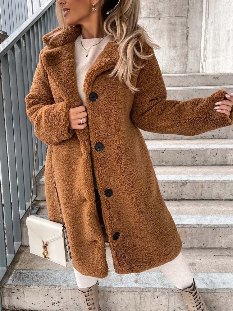 Cataleya Manteau Femme Teddy – Lang model blød i imiteret uld med varm pasform & lommer