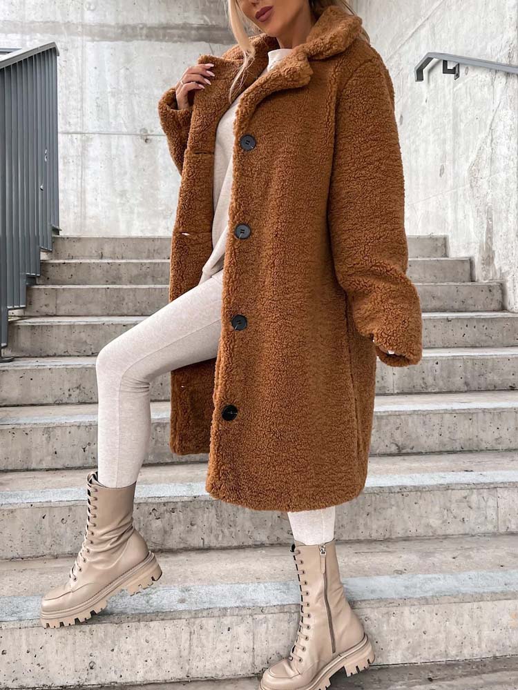 Cataleya Manteau Femme Teddy – Lang model blød i imiteret uld med varm pasform & lommer