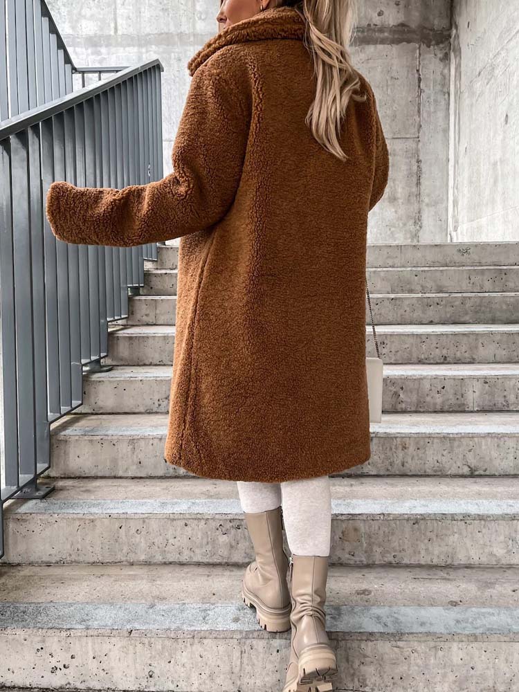 Cataleya Manteau Femme Teddy – Lang model blød i imiteret uld med varm pasform & lommer