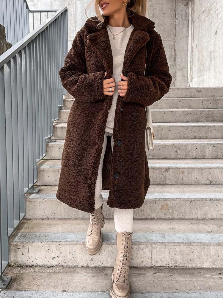 Cataleya Manteau Femme Teddy – Lang model blød i imiteret uld med varm pasform & lommer