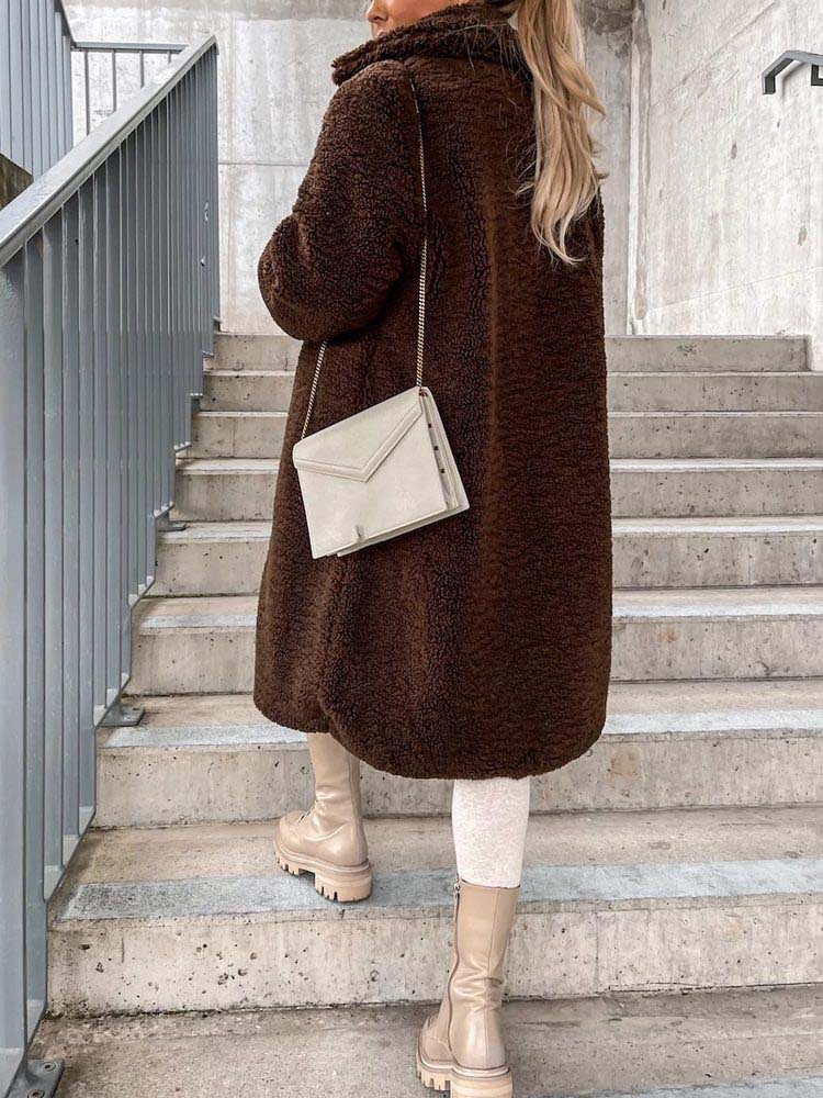 Cataleya Manteau Femme Teddy – Lang model blød i imiteret uld med varm pasform & lommer