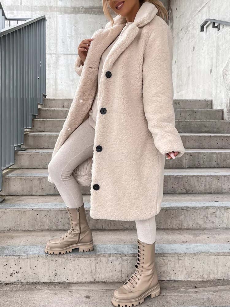 Cataleya Manteau Femme Teddy – Lang model blød i imiteret uld med varm pasform & lommer