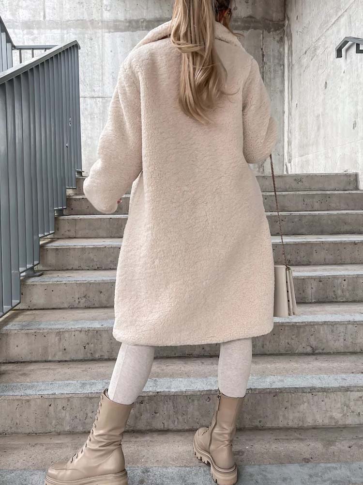 Cataleya Manteau Femme Teddy – Lang model blød i imiteret uld med varm pasform & lommer