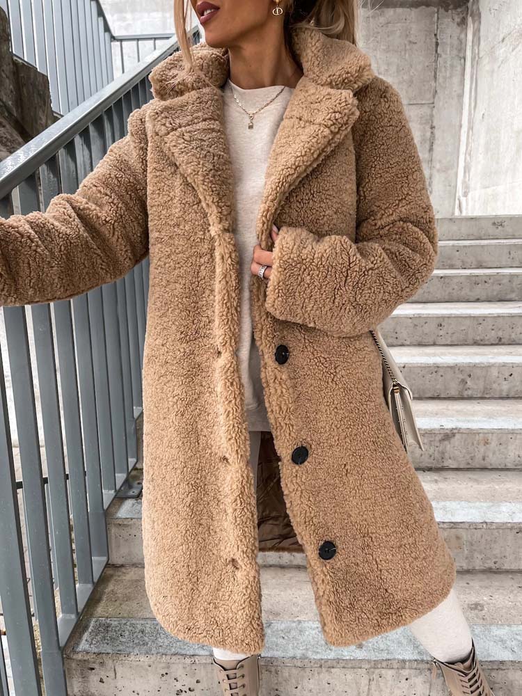 Cataleya Manteau Femme Teddy – Lang model blød i imiteret uld med varm pasform & lommer