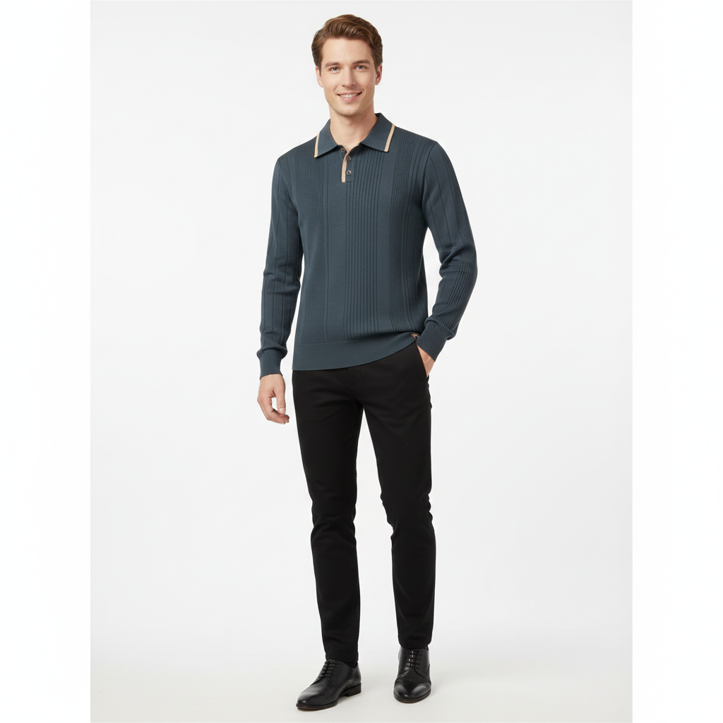 Joaquin Mode Sweat Herre Stil Polo – Kontrastkrage Hvit Casual Høst Passform