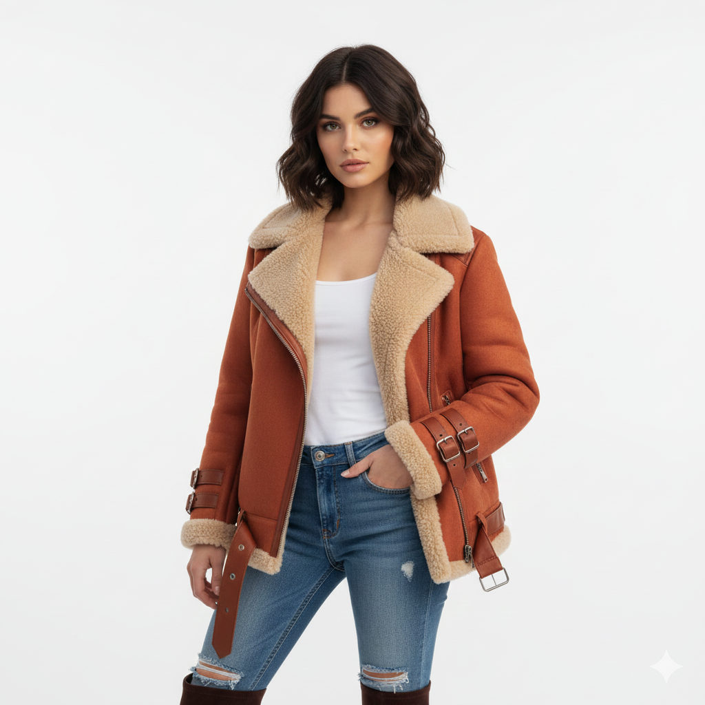 Jolai Casaco Feminino Estilo Motard – Casaco Quente em Lã Misturada com Corte Confortável