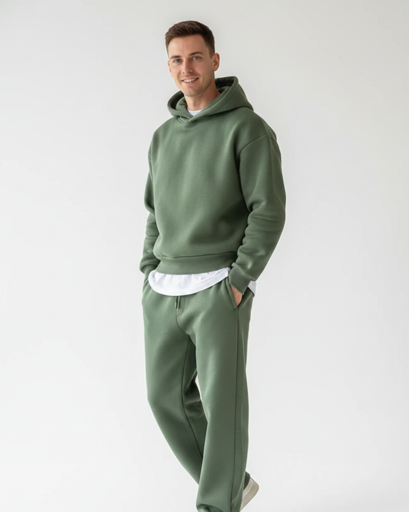 Kai Ensemble Joggedress Herre – Ensfarget Hettegenser & Behagelige Bukser, Ledig Passform