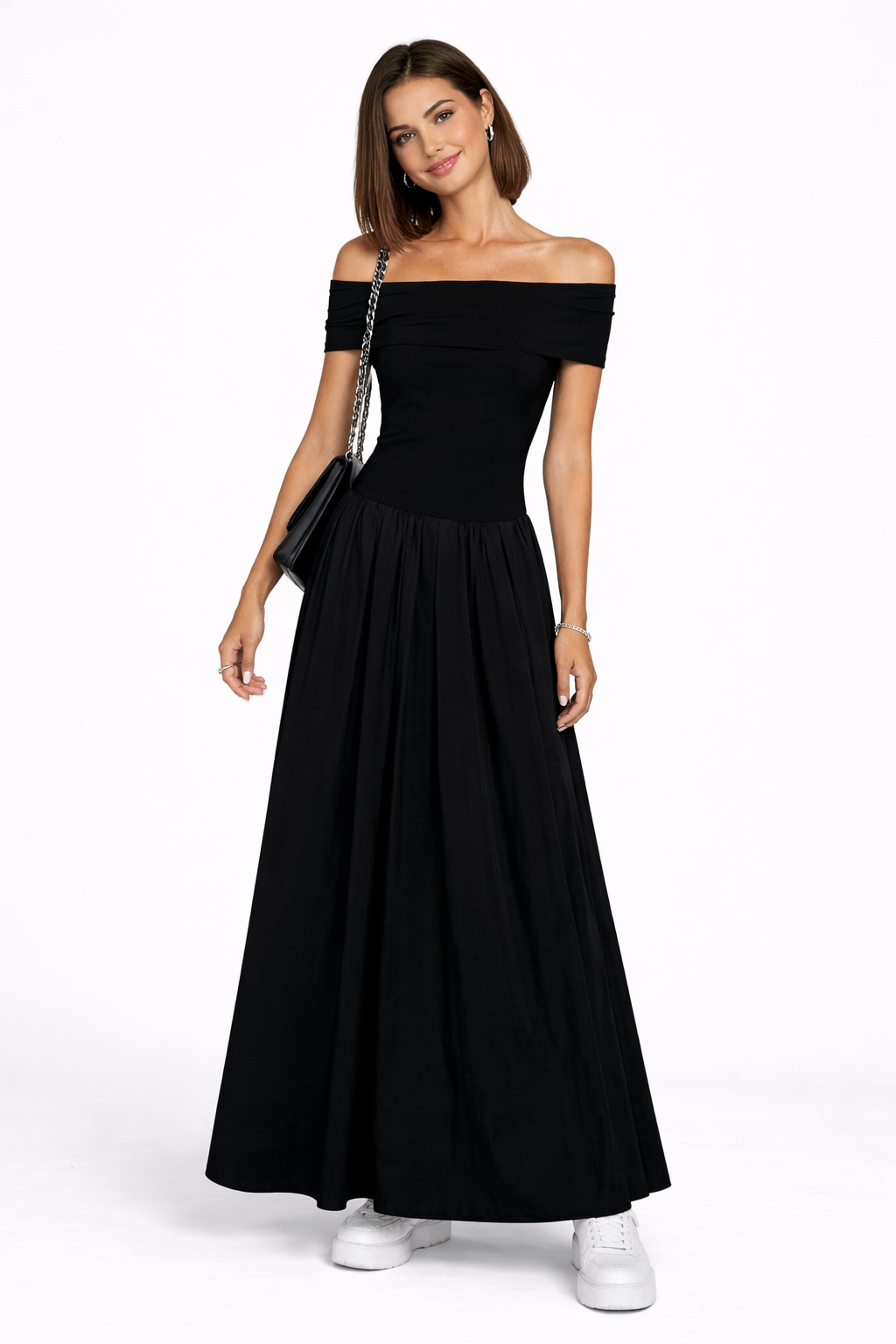 Kisha Robe Maxi Femme – Elegantes Kleid mit freiliegenden Schultern und fließendem Plisseerock