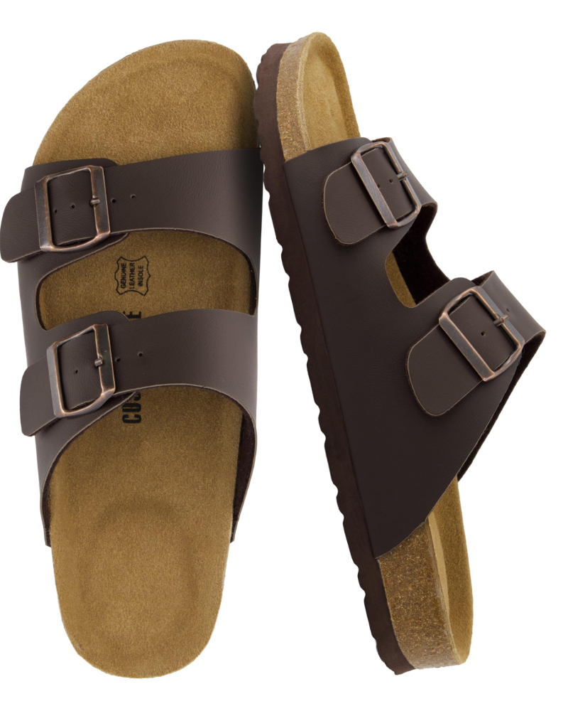 Knoah Sandales Homme – Slides Confort avec Semelle Liège & Double Boucle Réglable